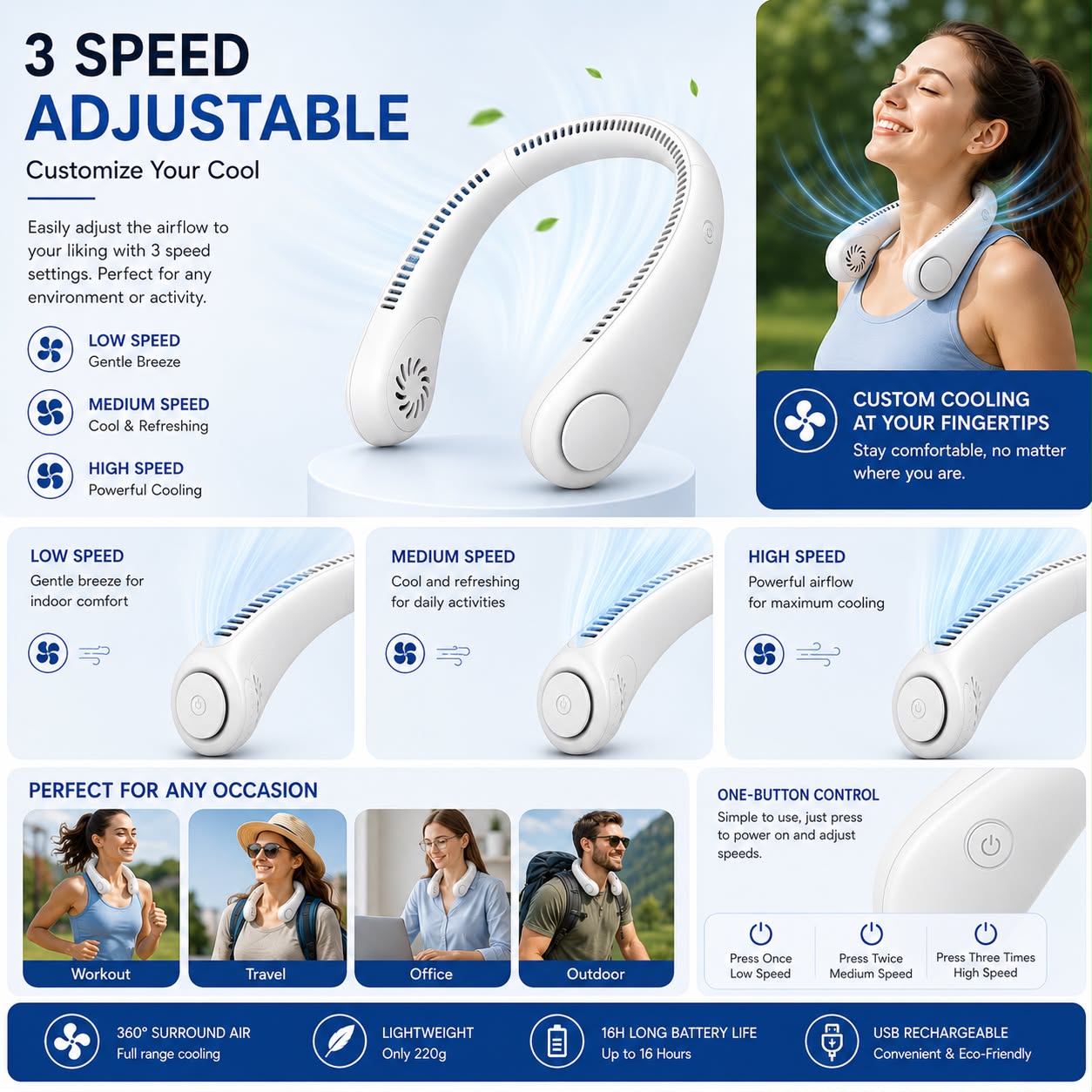 Vaneless Neck Hanging Fan – Portable USB Rechargeable Hands-Free Cooling Fan