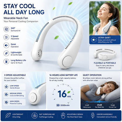 Vaneless Neck Hanging Fan – Portable USB Rechargeable Hands-Free Cooling Fan
